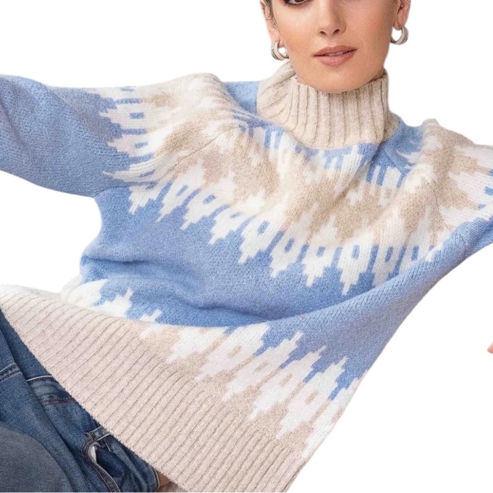 Alison Sheri‎ funnel neck fair isle sweater OVERSIZED small NWT